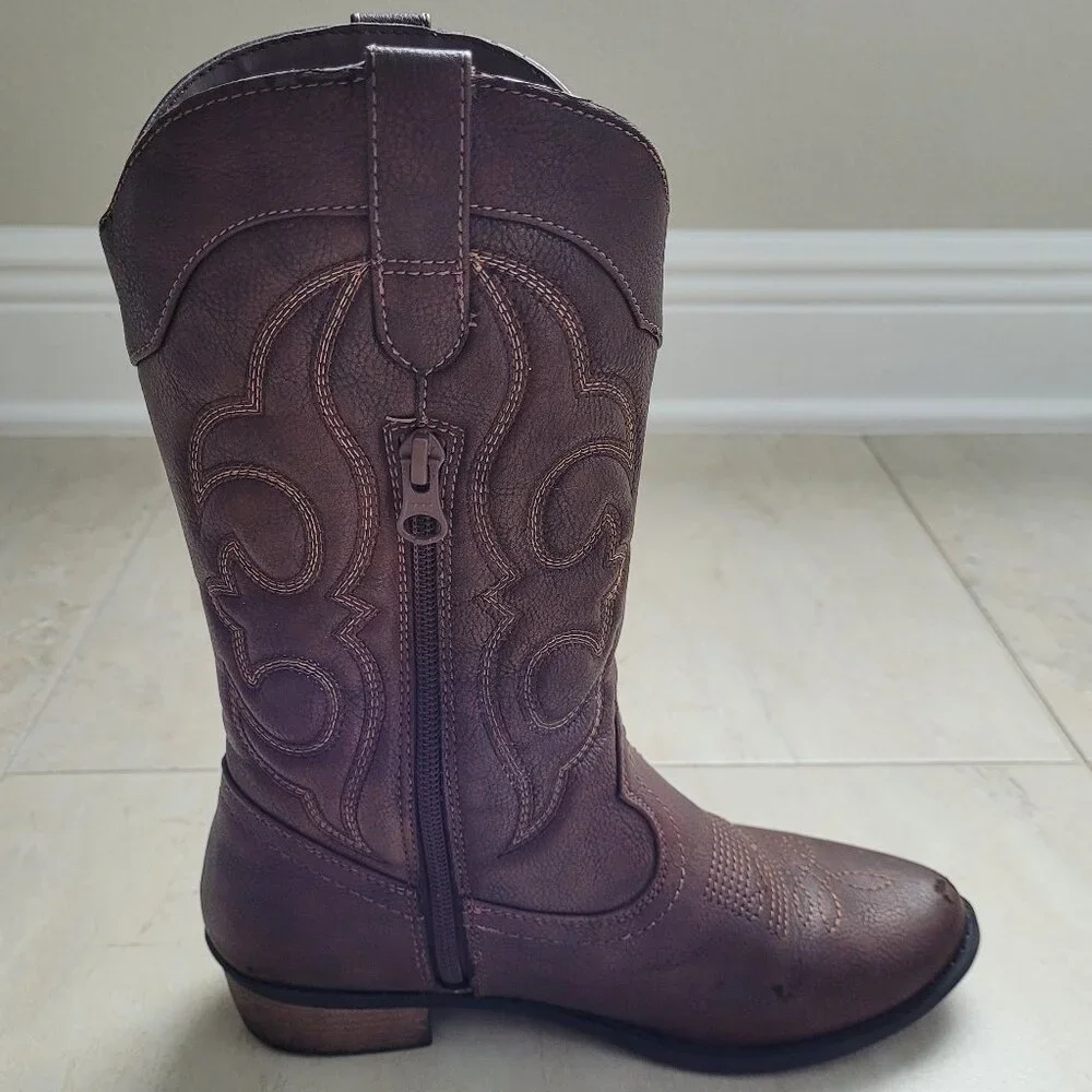 Cat & Jack Cowboy Cowgirl Boots Brown Western Embroidered Girls 4 Boho Festival
